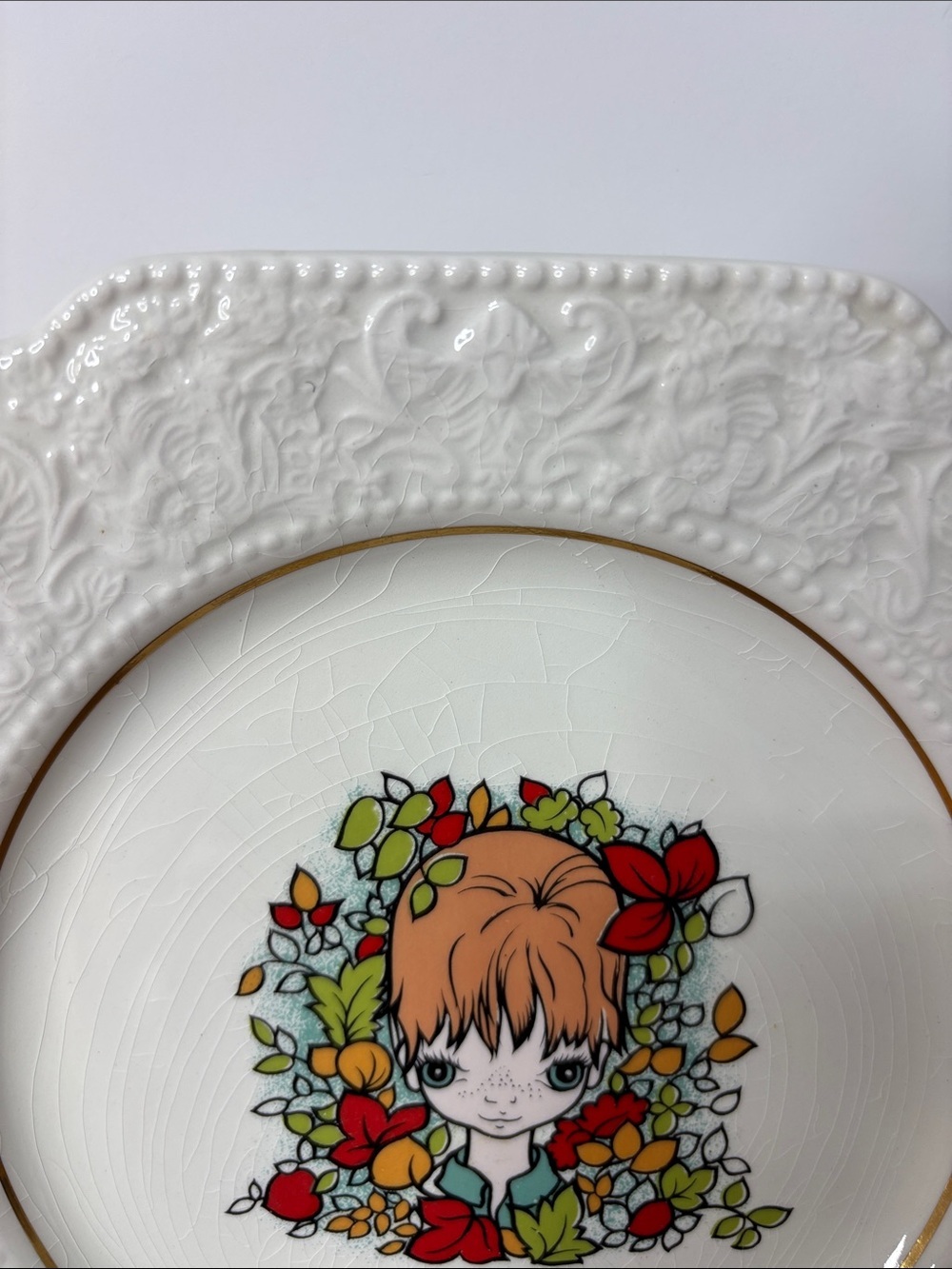 Lord Nelson Pottery Pixie 8.5” Square Plate Floral Border Big Eyes Decorative - Picture 3 of 9